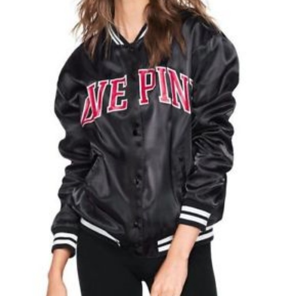 PINK Victoria's Secret Jackets & Blazers - Pink "Love Pink" Satin Bomber Jacket Size XS